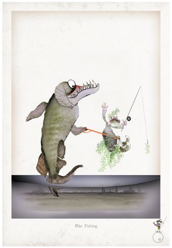Pike Fishing - Funny Fishing Cartoon Art Print by Tony Fernandes